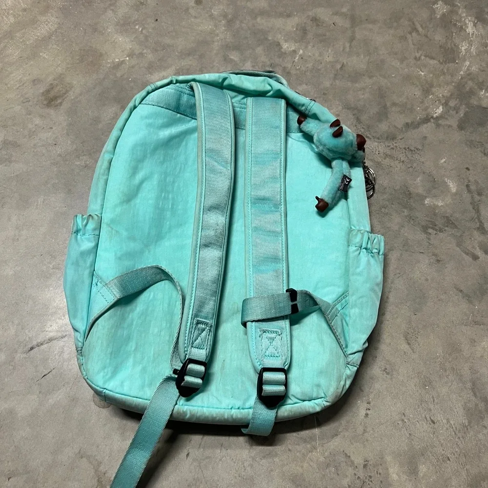 Kipling Seoul Large Backpack Aqua Teal Crinkle Nylon Glitter Star Logo Monkey